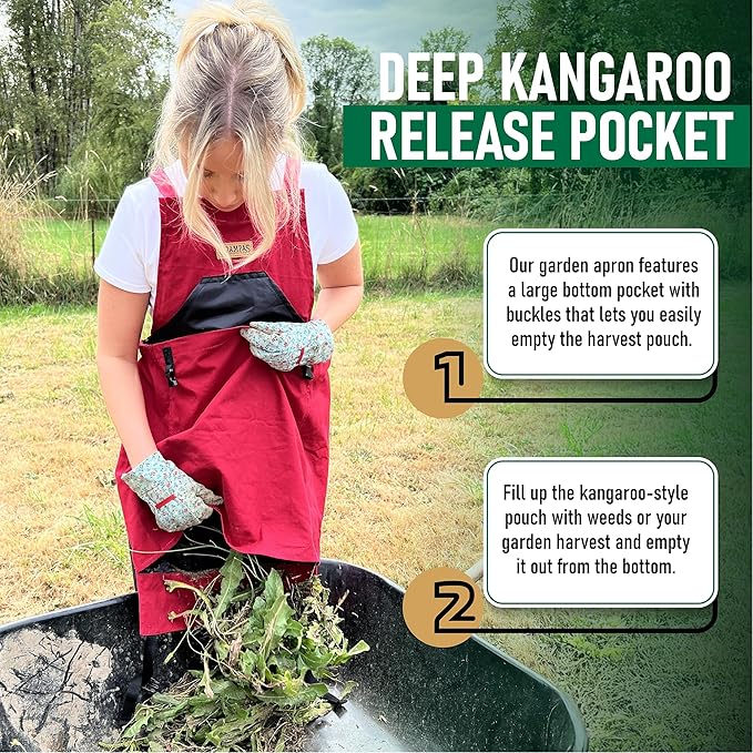 Grampa's Garden Apron - Cross Back Gardening Apron With Pockets For Women &amp Men | Harvest Apron with Large Kangaroo Pouch