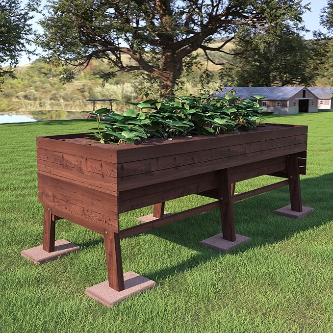 VEIKOU 6x3x2FT Raised Garden Bed Outdoor Oversize Planter Box with Liner Cedar Garden Bed with Legs for Vegetables Flower Herb 837lbs Capacity Rustic Brown