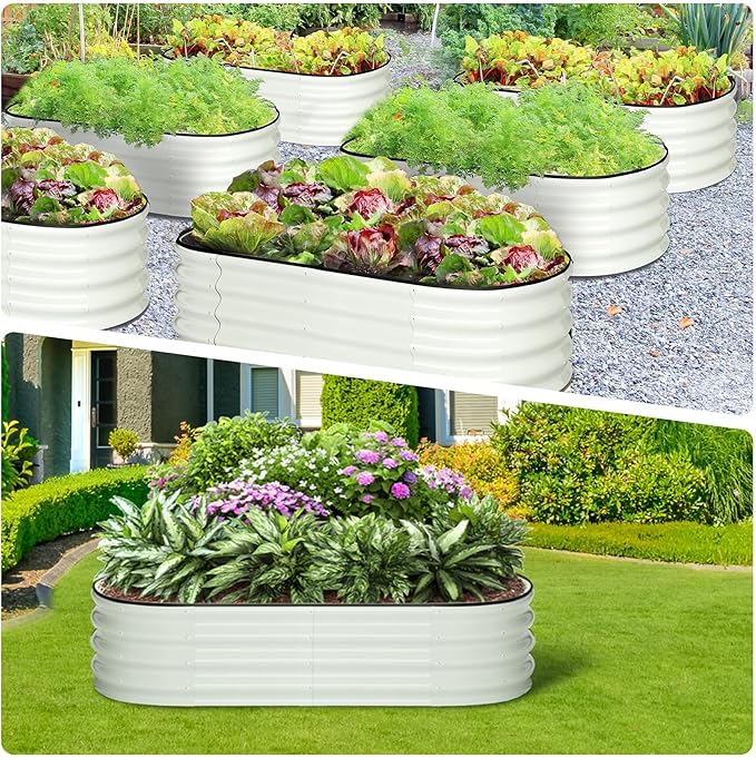 Raised Garden Bed 4.5x2x1.5ft Oval 2 Pcs Galvanized Planter Boxes Outdoor Metal Raised Beds for Vegetables Flowers Open Base Tool-Free Assembly Garden Planter