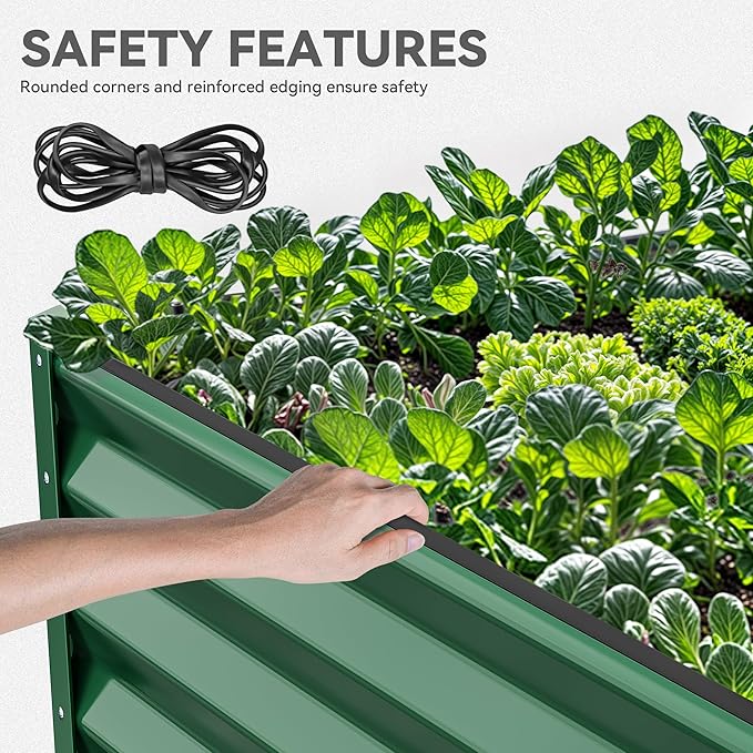 YITAHOME 2pcs 8x4x1.5 in Galvanized Raised Garden Bed Kit Large Metal Planter Box with Gloves Safety Rubber &amp Support Rod Outdoor Flower Bed for Plants Vegetables Green