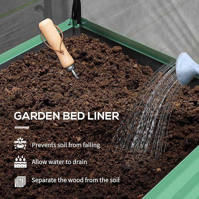 Outsunny Raised Garden Bed with Cover and Storage Shelf Rectangular Metal Elevated Planter Box with Legs and Bed Liner for Vegetables Flowers Herbs Green