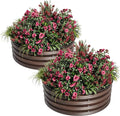 2PCS 2 x 1ft Round Raised Garden Bed Galvanized Metal Planter Box with Safety Rubber Edge Rust &amp Corrosion Resistant Easy Assembly Suitable for Vegetables Fruits Flowers Herbs Wood