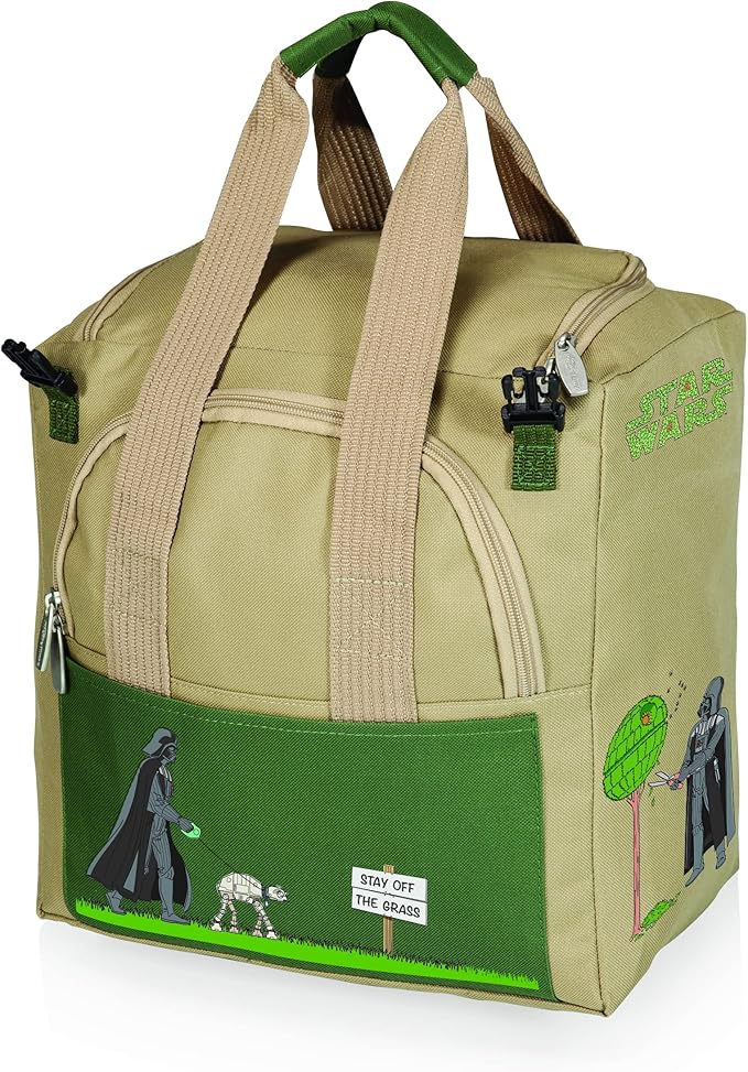 Picnic TIME Star Wars Darth Vader Gardener Folding Seat with Tools Folding Garden Stool with Detachable Tote and Hand Tool Set Organizer Portable Gardening Chair (Olive Green with Beige Accents)