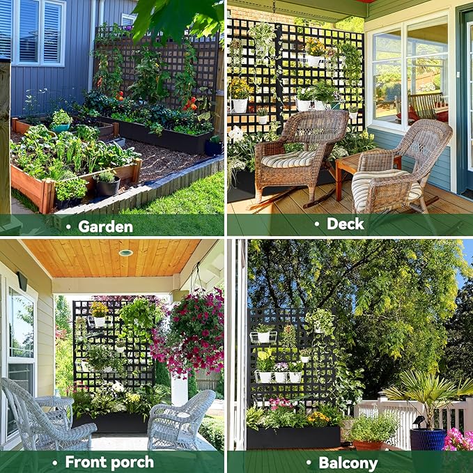 Metal Planter Box with Trellis 71x47x16 Raised Garden Bed Outdoor with Privacy Screen &amp Lattice Trellis &amp Lockable Casters Vertical Garden Box with Drainage Hole for Climbing Plants Vege