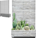 Metal Planter Boxs with Trellis &amp Wheels for Outdoor Plants Vines Large Raised Garden Beds with Drainage Holes for Patio (47 L Gray Oak Grain)