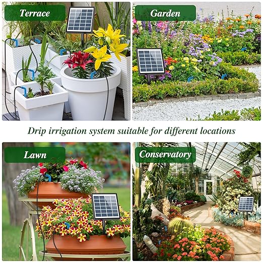 Solar Automatic Watering Kit for Garden Automatic Drip Watering System with 15 m Watering Hose Automatic Watering Timer for Holidays Balconies Flower Pots Plants