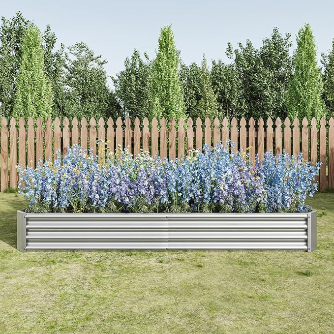 Dawn Raised Garden Bed Kit - Metal Raised Bed Garden 7.6x3.7x0.98ft for Flower Planters Vegetables Herb Silver