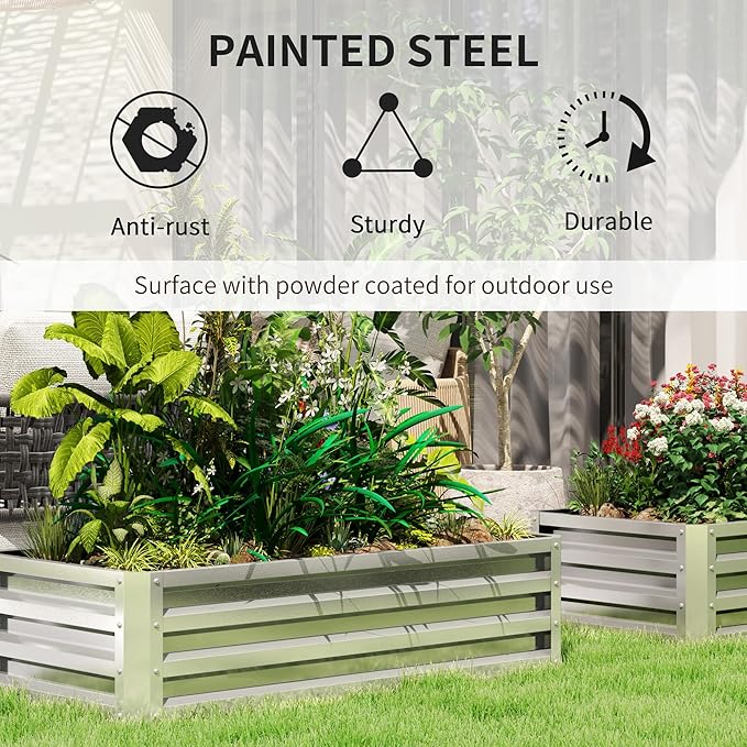 Outsunny Galvanized Raised Garden Bed 4' x 2' x 1' Metal Planter Box for Growing Vegetables Flowers Herbs Succulents Silver