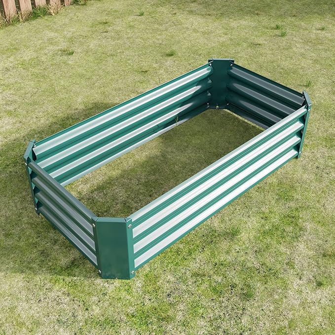 Metal Raised Garden Bed Rectangle Raised Planter 4×2×1ft for Flowers Plants Vegetables Herb Green