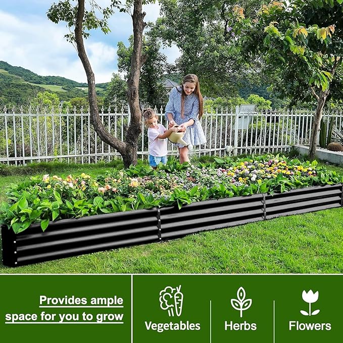 Land Guard 12×4×1ft Galvanized Raised Garden Bed Kit for Vegetables 2 Pack Galvanized Super Large Metal Planter Raised Garden Boxes Outdoor (Gray)