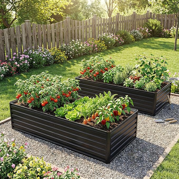 6x3x2FT(2PCS) Metal Raised Bed Garden Bed KitOutdoor Tall Galvanized Planter Raised Rustproof Steel Planter BoxesLarge Metal Raised Garden Beds for FlowersVegetablesHerbs