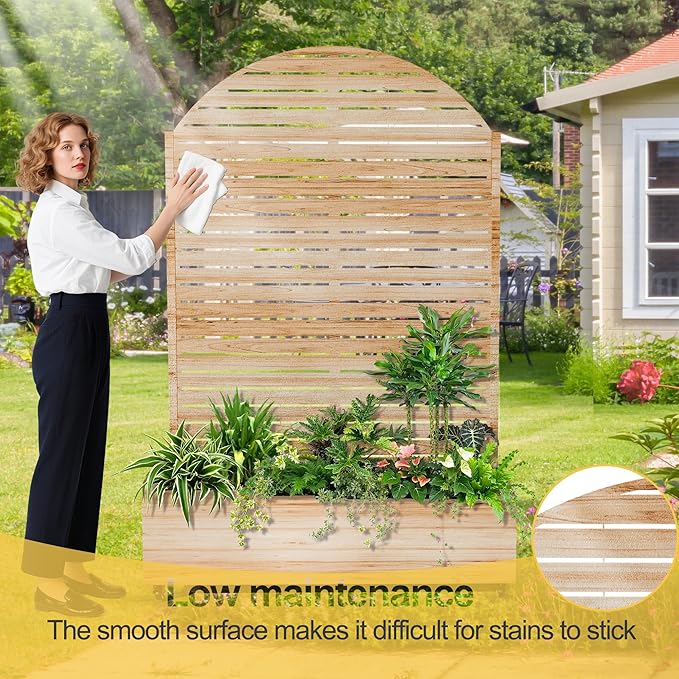 Raised Garden Bed with Arched Trellis and Wheels73x47x16 Metal Raised Garden BedAcacia Finish Metal Planter with Climbing Trellis for Vines &amp Vegetables