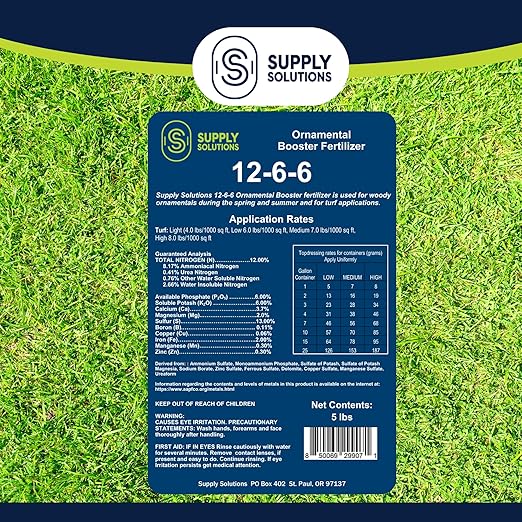 Supply Solutions 12-6-6 Ornamental Booster Fertilizer - Plant Food Topdress on Foliage Nurseries and Landscapes - Controlled Release NPK Plant Fertilizer with Macro and Micro Nutrients (5lbs)