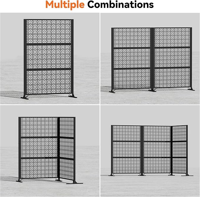 Modern Shade 4x6 FT Metal Privacy Screen with Artistic Modular Designs Decorative Patio Privacy Fence &amp Garden Divider Freestanding Outdoor Metal Fence Panel Weather-Resistant (Petal Weave)