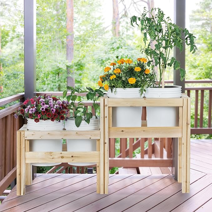 Greenes Fence Two-Tiers Four Bucket Elevated Cedar Wood Garden Frame 54 in. x 16 in. x 30 in. - Made in USA with North American Cedar