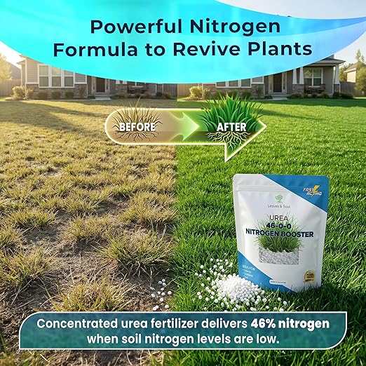 Leaves and Soul Urea Fertilizer 46-0-0 - High Nitrogen Fertilizer for Lawns Gardens Plants Grass Vegetables Flowers &amp Fruit Trees - Plant Food for Green Color &amp Healthy Foliage - 5 lbs