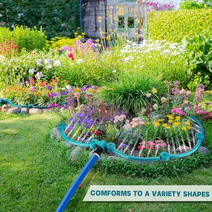 4 Pcs 360° Tree Water System Tree Root Watering Ring 20 Inch Circle Sprinkler Irrigation Slow Release Targeted Water with Y Hose Splitter for New Tree Outdoor Plants Raised Garden Beds (Green Large)