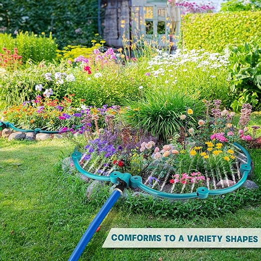 2Pcs 360° Tree Water System Tree Watering Ring 13 Inch Circle Sprinkler and Irrigation System Targeted Water with Y Hose Splitter for New Tree Outdoor Plants Raised Garden Beds Shrubs (Green Small)