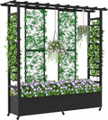 Raised Garden Bed with Trellis &amp Hanging Roof Weatherproof Metal Planter Box with Wheels Garden Arch Trellis for Outdoor Climbing Plants Vines Flowers 74 H x 77 L x 17 W Black