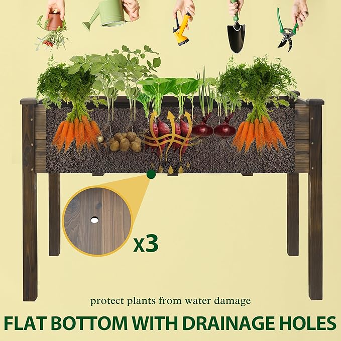 MUPATER 48 x 24 x 30in Raised Garden Bed Wood Elevated Planter Box with Legs Outdoor Raised Beds for Gardening Backyard Patio and Balcony Rustic