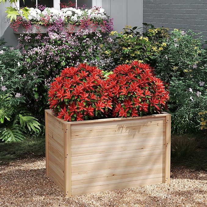 Giantex Set of 2 Wood Raised Garden Bed 40x25x26 Elevated Planter Box w/Open-Ended Base for Deep-Rooted Plant Vegetable Fruit Flower Outdoor Solid Wood Planter for Patio Backyard (40x25x26)