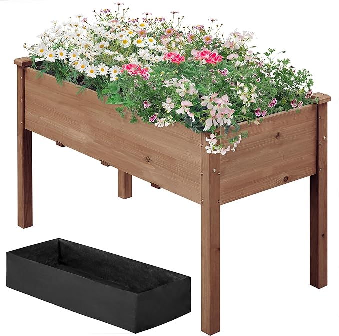 Topeakmart Wooden Garden Planter Boxes 48 X 23 X 30in Elevated Raised Garden Bed Outdoor with Legs Wooden Gardening Box for Flower/Vegetable/Herb/Tomato/Backyard/Patio 1pc