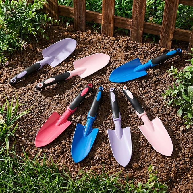 12 Pcs Garden Shovel Aluminum Alloy Heavy Duty Trowel Small Digging Shovels Metal Hand Trowel Spade with Soft Handle for Garden Lawn Yard Planting Tool (Wide ShovelFuchsiaPurpleBluePink)