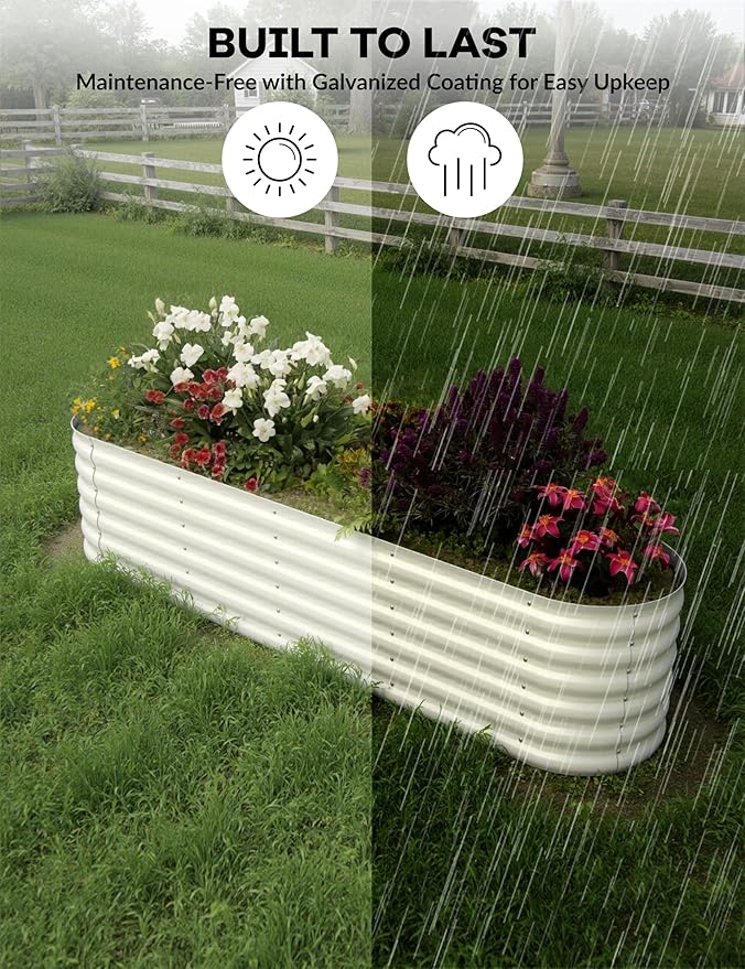 GAOMON 2-Pack Galvanized Steel Raised Garden Bed - Rust-Resistant Outdoor Planter Box for Vegetables Flowers &amp Herbs - Durable Garden Box with Easy Assembly Beige