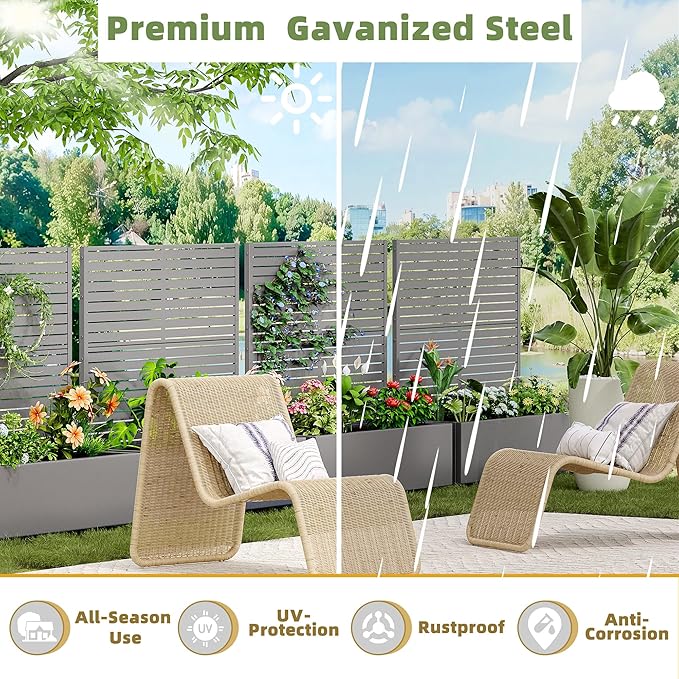 Casaphoria Metal Raised Garden Bed with Trellis and Wheels 47x47x16 Planter Box for Climbing Plants Vegetables &amp Vines Features Drainage Holes and Privacy Screen (Grey-Louvered)