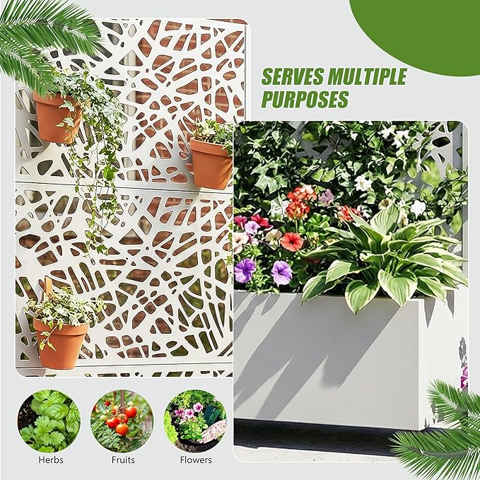 Casaphoria Metal Raised Garden Bed with Trellis and Wheels 72x35x16 Planter Box for Climbing Plants Vegetables &amp Vines Features Drainage Holes and Privacy Screen White-Net