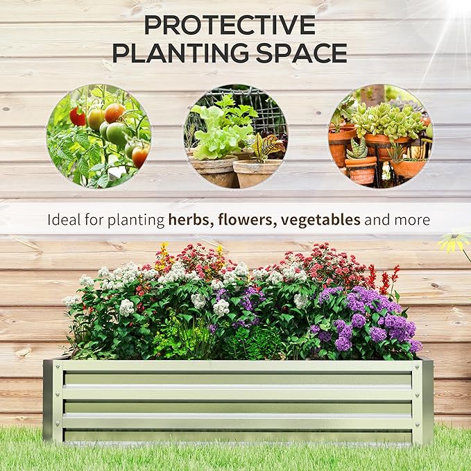 Outsunny Galvanized Raised Garden Bed 4' x 2' x 1' Metal Planter Box for Growing Vegetables Flowers Herbs Succulents Silver