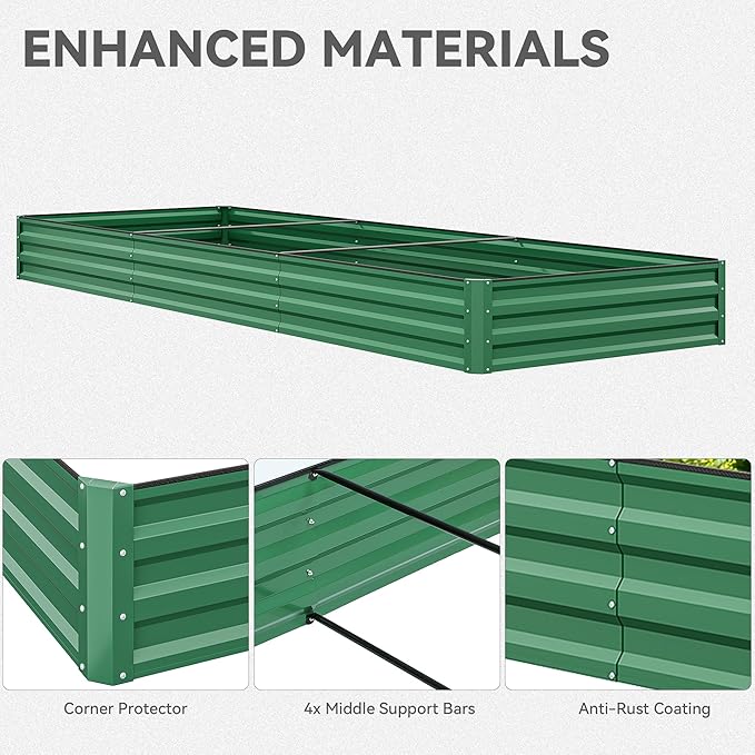 YITAHOME 144x48x12 in Galvanized Raised Garden Bed Kit Large Metal Planter Box with Gloves Safety Rubber &amp Support Rod Outdoor Flower Bed for Plants Vegetables Green