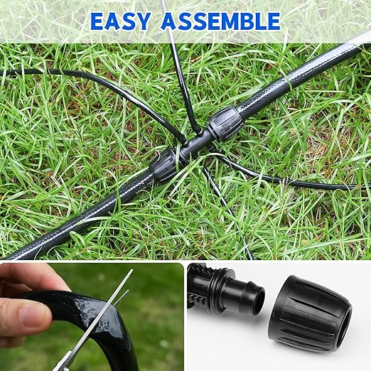50 FT 1/2 Inch Drip Irrigation Tubing Main Drip Line Hose Tube for Garden Watering Landscape Irrigation System (Includes 2 Pack 6-Way Connector and 1/2 Straight Connector)