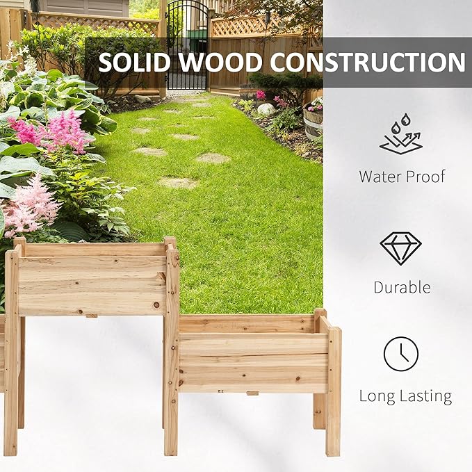 Raised Garden Bed with 3 Planter Box Elevated Wooden Plant Stand with Drainage Holes for Vegetables Herb and Flowers Natural