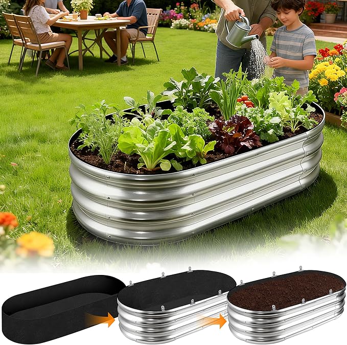 2 Sets 4 x 2 x 1 ft Raised Garden Bed Liner Bag Breathable Grow Bed Fabric Liners with Clips and Gloves Garden Box Non Woven Bag for Outdoor Plants Growth Keep Soil Isolation (No Garden Bed)