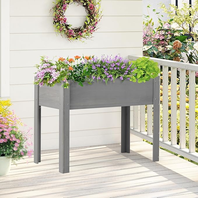 Raised Garden Bed with Legs 40x20x31'' Solid Wood Elevated Planter Box for Outdoor Backyard Patio