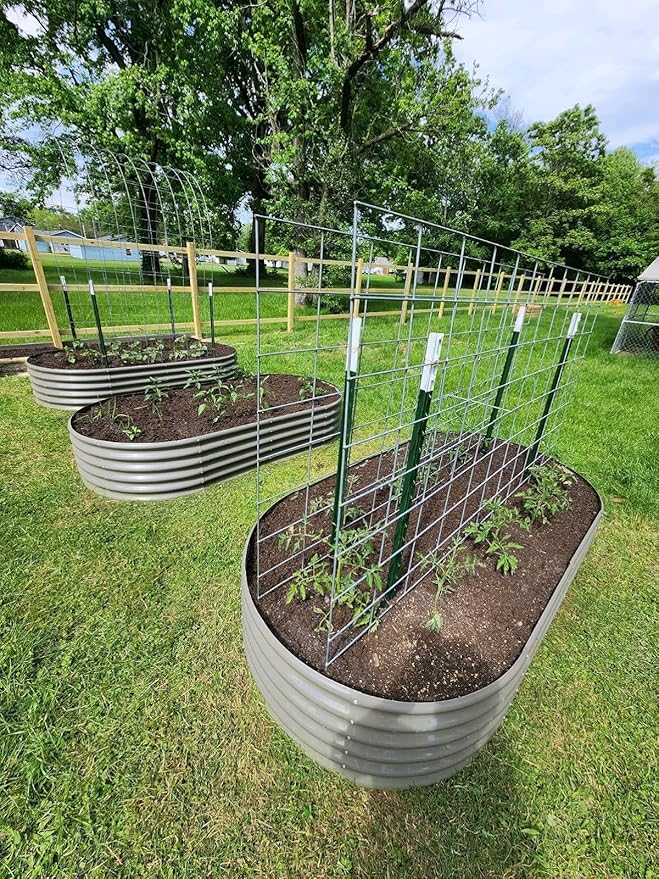 A ANLEOLIFE 6 Pcs 8X4X1.5 ft Oval Large Galvanized Raised Garden Beds Outdoor for Planting Vegetables Flowers Herb Quartz Grey