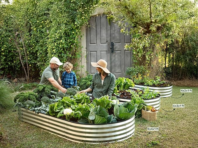 Plant &amp Plot Galvanized Raised Garden Beds Outdoor // 8×4×1 ft (2-Pack) Planter Raised Beds for Gardening Vegetables Flowers // Large Metal Garden Box // Patented Tool-Free Design (Black)