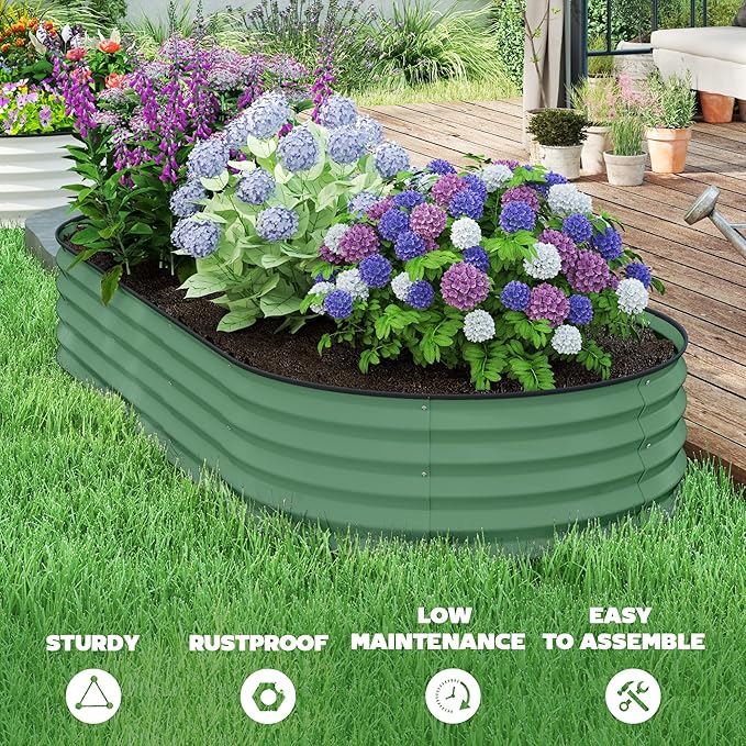Outsunny 2PCS Galvanized Raised Garden Bed 7' x 3' x 1' Raised Beds for Gardening with Plant Support Stakes Rubber Strap Edging and Gloves Metal Planter Box for Vegetables Flowers Green
