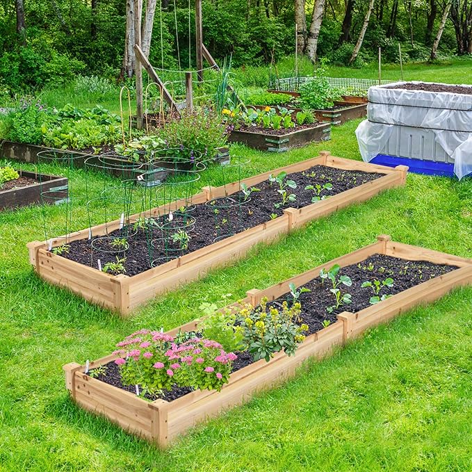 S AFSTAR Wooden Raised Garden Bed Divisible Planter Box Kit Outdoor Elevated Flower Planting Raised Bed Above Ground Planters or Vegetables Grass Lawn Yard Backyard Patio (97 L x 25 W x 10 H)
