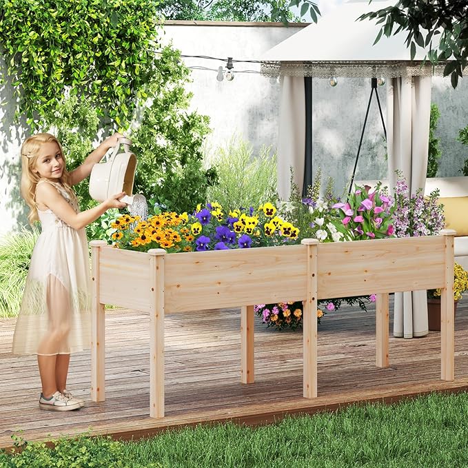 Giantex Raised Garden Bed Elevated Wood Planter Box with Drain Hole Gardening Planter Raised Bed for Planting Vegetables Flowers Succulents Herbs73 Lx23 Wx30 H