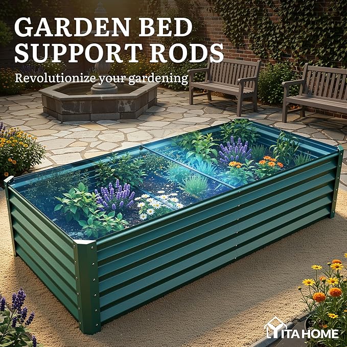 YITAHOME 6x3x1.5 ft Galvanized Raised Garden Bed Kit Large Metal Planter Box with Gloves &amp Support Rod Outdoor Flower Bed for Plants Vegetables Green