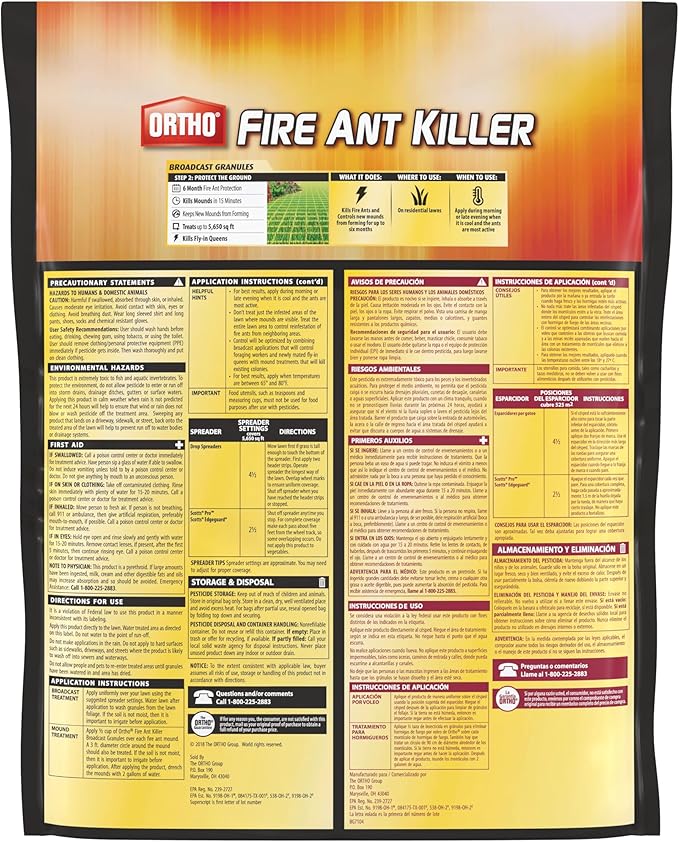Ortho Fire Ant Killer Broadcast Granules - Fire Ant Granules for Outdoors Kills Mounds in 15 Minutes 6 Month Protection Treats Up to 5650 sq. ft. 13 lb.