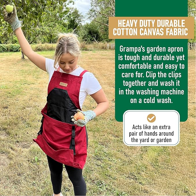 Grampa's Garden Apron - Cross Back Gardening Apron With Pockets For Women &amp Men | Harvest Apron with Large Kangaroo Pouch