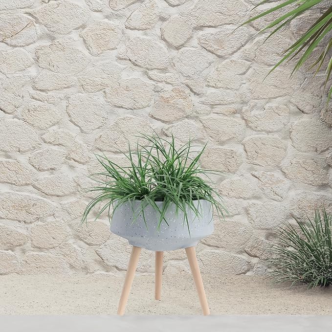S2 1115 TERRAZZO Planter W Wood Legs Gray