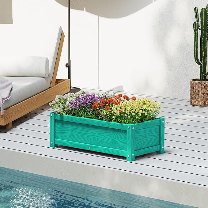 HDPE Planter Box All-Weather Outdoor Garden Bed Easy to Assemble Drainage System Low Maintenance Non-Fading for Flower/Herb/Seed (Aruba Blue)