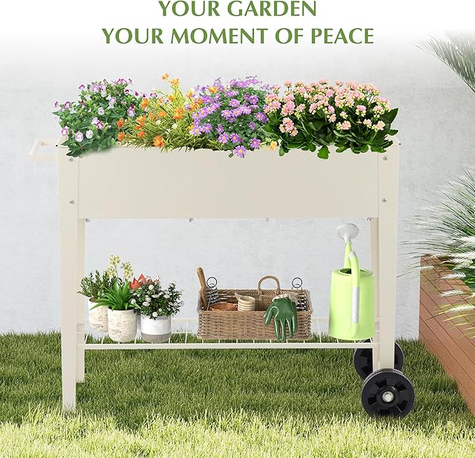 DDK Outdoor Heavy Duty Metal Raised Garden Bed with Legs (Milk White)