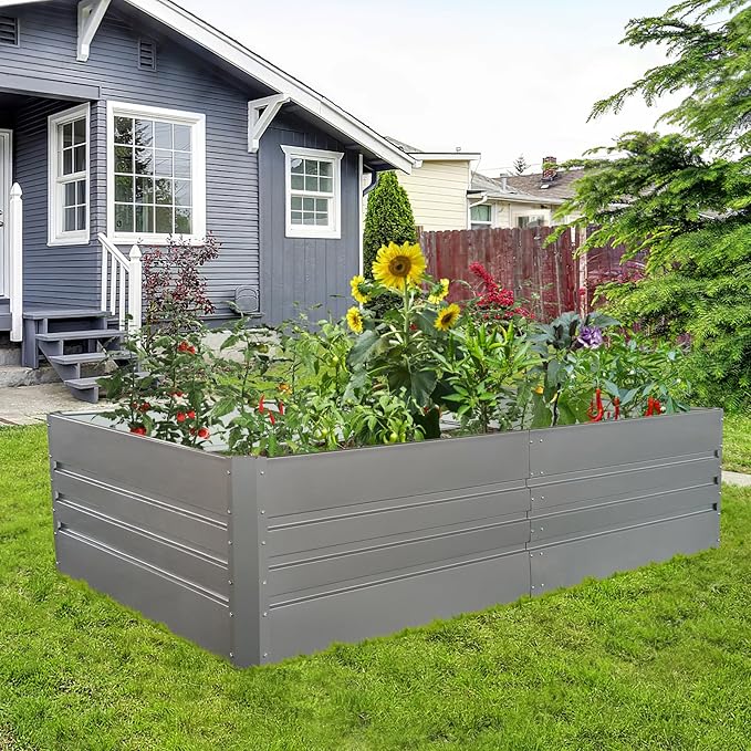 Galvanized Raised Garden Bed 8ft x 4ft x 2ft Large Metal Planter Box for Vegetables Herbs Flowers 20.5 Cubic Feet (Metal Garden Bed 8x4x2 Grey)