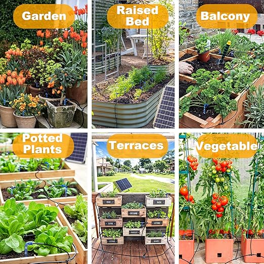 RISINGUP Solar Drip Irrigation System with Timer Programmable Smart Watering with 2200mAh Battery Automatic Plants Watering System for 30 Potted Plants Outdoor Garden Patio Balcony Greenhouse