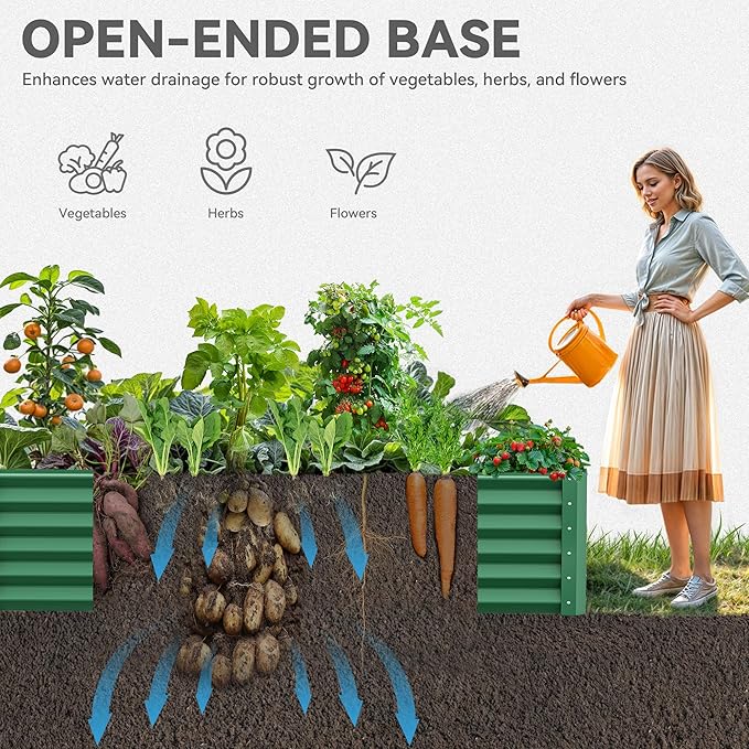 YITAHOME 6x3x1.5ft Large Raised Garden Bed Kit Galvanized Metal Planter Box with Gloves Ground Nails Support Rod Outdoor Above Ground Planters for Plants Vegetables Flowers Green